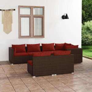 Imagine vidaXL Set mobilier de grădină cu perne, 7 piese, maro, poliratan