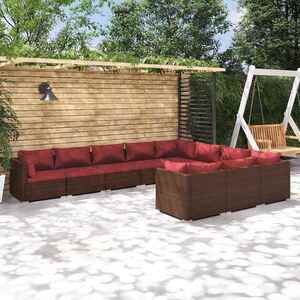 Imagine vidaXL Set mobilier de grădină cu perne, 10 piese, maro, poliratan