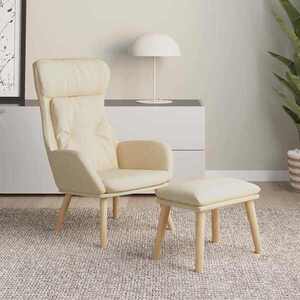 Imagine vidaXL Scaun de relaxare cu taburet, crem, textil