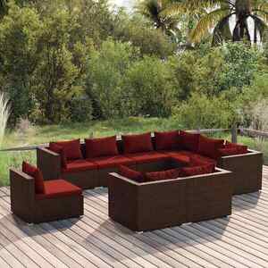 Imagine vidaXL Set mobilier de grădină cu perne, 9 piese, maro, poliratan