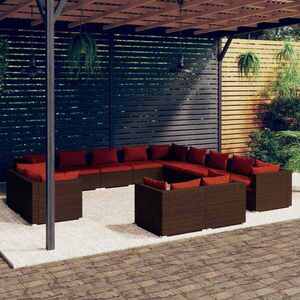 Imagine vidaXL Set mobilier de grădină cu perne, 13 piese, maro, poliratan