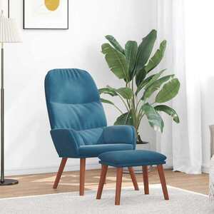 Imagine vidaXL Scaun de relaxare cu taburet, albastru, catifea
