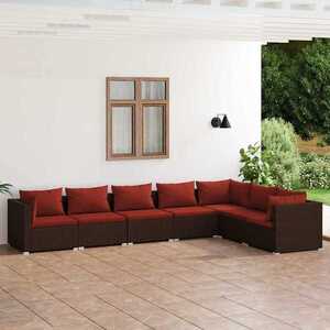 Imagine vidaXL Set mobilier de grădină cu perne, 7 piese, maro, poliratan