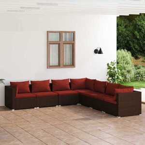 Imagine vidaXL Set mobilier de grădină cu perne, 7 piese, maro, poliratan