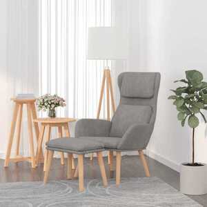 Imagine vidaXL Scaun de relaxare cu taburet, gri deschis, catifea