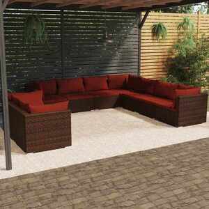 Imagine vidaXL Set mobilier de grădină cu perne, 9 piese, maro, poliratan