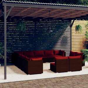 Imagine vidaXL Set mobilier de grădină cu perne, 13 piese, maro, poliratan