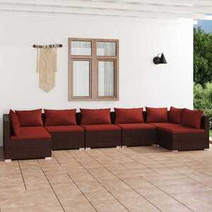 Imagine vidaXL Set mobilier de grădină cu perne, 7 piese, maro, poliratan