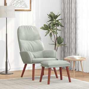 Imagine vidaXL Scaun de relaxare cu taburet, gri deschis, catifea