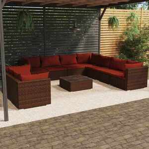 Imagine vidaXL Set mobilier de grădină cu perne, 10 piese, maro, poliratan