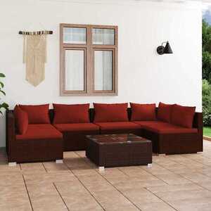 Imagine vidaXL Set mobilier de grădină cu perne, 7 piese, maro, poliratan