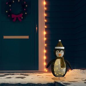Imagine vidaXL Figurină pinguin decorativă de Crăciun, LED, 60 cm țesătură lux
