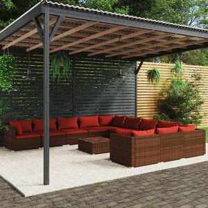 Imagine vidaXL Set mobilier de grădină cu perne, 12 piese, maro, poliratan