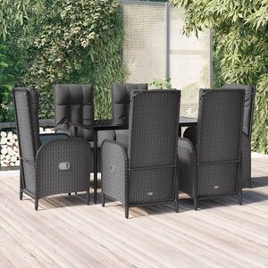 Imagine vidaXL Set mobilier de grădină cu perne, 7 piese, negru, poliratan