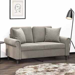 Imagine vidaXL Canapea cu 2 locuri cu perne&pernuțe gri deschis 120 cm catifea