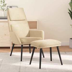 Imagine vidaXL Scaun de relaxare cu taburet, crem, textil