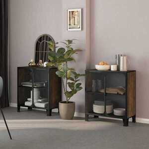 Imagine vidaXL Dulapuri de depozitare 2 buc. maro rustic 72x36x82 cm metal/MDF