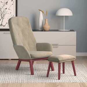 Imagine vidaXL Scaun de relaxare cu taburet, gri deschis, catifea