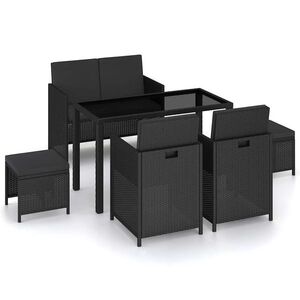 Imagine vidaXL Set mobilier de exterior cu perne, 6 piese, negru, poliratan