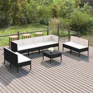 Imagine vidaXL Set mobilier de grădină cu perne, 9 piese, negru, poliratan