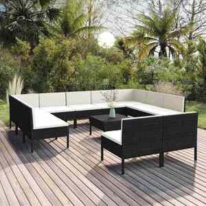 Imagine vidaXL Set mobilier de grădină cu perne, 12 piese, negru, poliratan