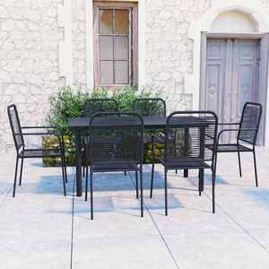 Imagine vidaXL Set mobilier de grădină, 7 piese, negru, sticlă și oțel