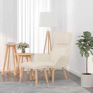 Imagine vidaXL Scaun de relaxare cu taburet, alb crem, catifea