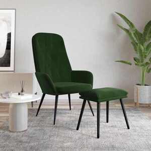 Imagine vidaXL Scaun de relaxare cu taburet, verde închis, catifea