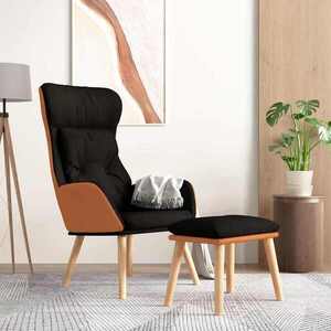 Imagine vidaXL Scaun de relaxare cu taburet, negru, piele ecologică/textil