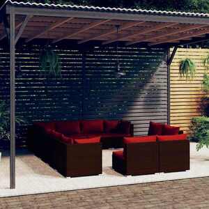 Imagine vidaXL Set mobilier de grădină cu perne, 12 piese, maro, poliratan