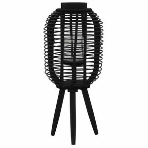 Imagine vidaXL Suport de lumânări tip felinar vertical, negru, bambus