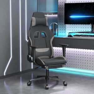 Imagine vidaXL Scaun de gaming cu suport picioare, negru/gri deschis, textil