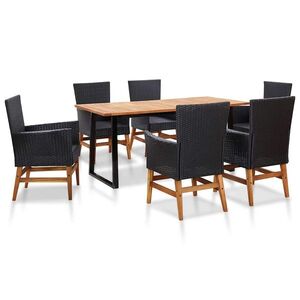 Imagine vidaXL Set mobilier de exterior 7 piese, negru, poliratan, lemn acacia