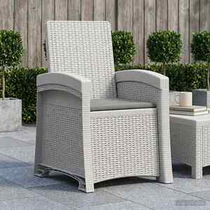 Imagine vidaXL Scaun de grădină reclinabil aspect rattan Alb și gri deschis PP