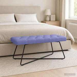 Imagine vidaXL Bancă cu butoane capitonate Albastru Jeans 110 x 40 x 46 cm