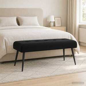 Imagine vidaXL Bancă cu butoane capitonate Negru 110 x 40 x 46 cm Catifea