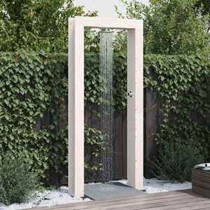 Imagine vidaXL Duș exterior 226 cm Lemn masiv de pin și oțel inoxidabil Alb