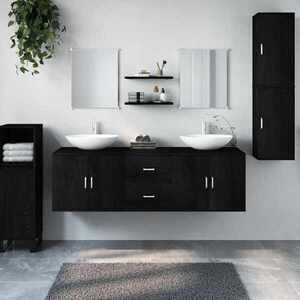 Imagine vidaXL Set de mobilier de baie cu 7 piese, lemn prelucrat negru