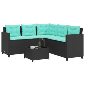 Imagine vidaXL Canapea de grădină cu masă și perne în formă de L, poliratan negru