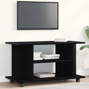 Imagine vidaXL Comodă TV cu rotile, stejar negru, 80x40x45 cm, lemn prelucrat