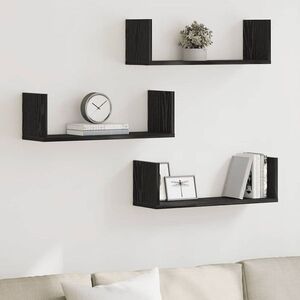 Imagine vidaXL Rafturi de perete 3 buc., stejar negru, 58x18x18 cm, lemn prelucrat