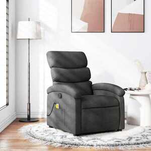 Imagine vidaXL Fotoliu reclinabil cu masaj, gri închis, material textil