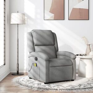 Imagine vidaXL Fotoliu reclinabil cu masaj, gri deschis, material textil