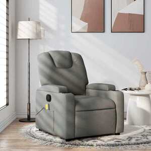 Imagine vidaXL Fotoliu reclinabil cu masaj, gri închis, material textil