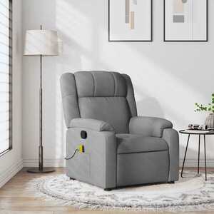 Imagine vidaXL Fotoliu reclinabil cu masaj, gri deschis, material textil