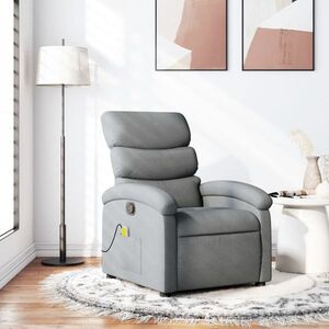 Imagine vidaXL Fotoliu reclinabil cu masaj, gri deschis, material textil