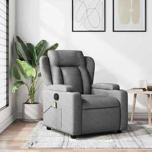 Imagine vidaXL Fotoliu reclinabil cu masaj, gri închis, material textil
