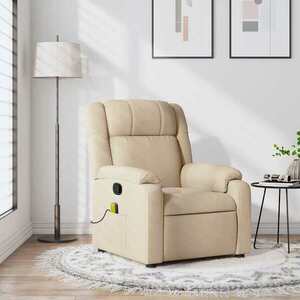 Imagine vidaXL Fotoliu de masaj reclinabil, material textil crem