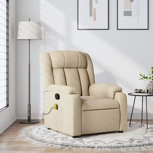 Imagine vidaXL Fotoliu de masaj reclinabil, material textil crem