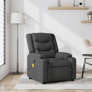 Imagine vidaXL Fotoliu reclinabil cu masaj, gri închis, material textil